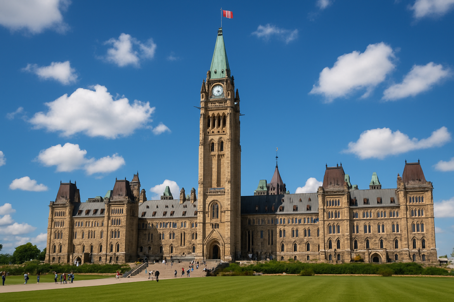 a photo of the Canadian parliament building on a beautiful day-1