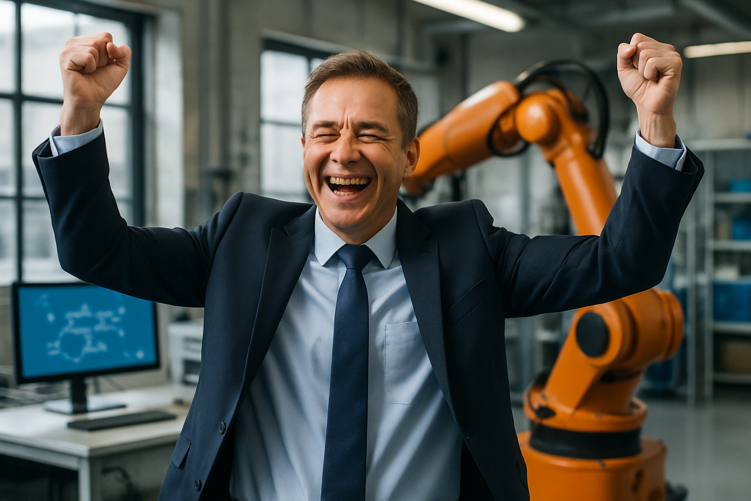 photographic CEO celebrating because theres automation in his business